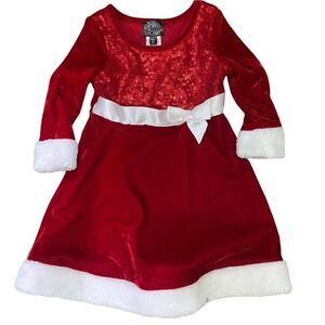 2T Red Santa Velvet Sequined Dress By Pink & Violet Size 2T